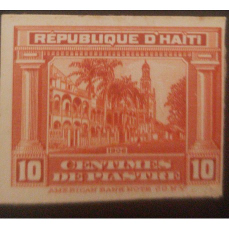 L) 1909 HAITI, DIE PROOFS, ARCHITECTURE, PALACE, RED, PALM, 10C, RED, AMERICAN BANK NOTE, CARDBOARD