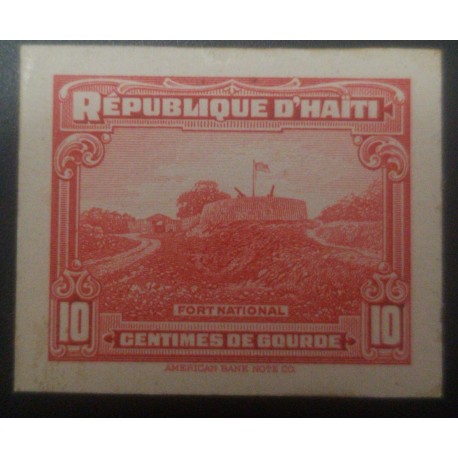 L) 1933 HAITI, FORT NATIONAL, 10C, RED, DIE PROOFS, AMERICAN BANK NOTE, CARDBOARD