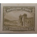 L) 1944 HAITI, BATTERY OF VALLIÈRES, DIE PROOFS, AMERICAN BANK NOTE, CARDBOARD, BROWN, ARCHITECTURE, XF