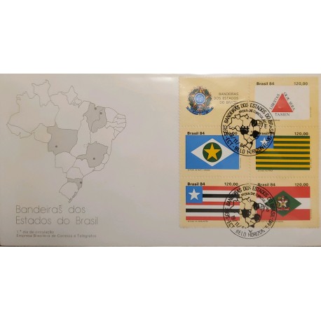 A) 1984, BRAZIL, FLAGS OF THE STATES OF BRAZIL, FDC, MINAS GERAIS, MATO GROSSO, PIAUI, MARANHAO, SANTA CATARINA, ECT