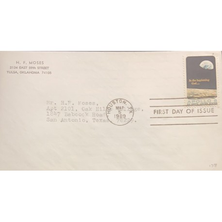 L) 1969 UNITED STATES, SPACE, MOON, IN THE BEGINNING GOD, FDC