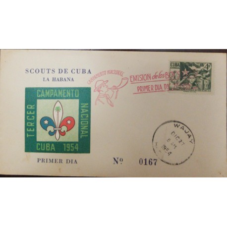 A) 1952, SPANISH ANTILLES, BOYSCOUTS, FDC, THIRD NATIONAL CAMP HAVANA