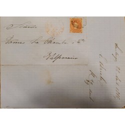 J) 1886 CHILE, COLON, IMPERFORATED, 5 CENTS ORANGE, MULTIPLE STAMPS, CIRCULATED COVER, FROM CHILE TO VALPARAISO