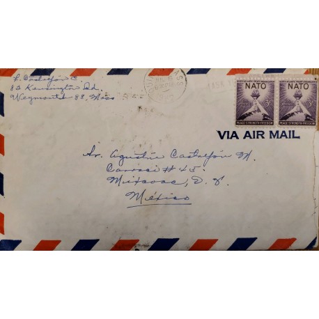 J) 1952 UNITED STATES, CHURCH HAND, MAP, PAIR, AIRMAIL, CIRCULATED COVER, FROM USA TO MEXICO