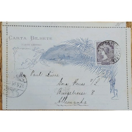 A) 1895, BRAZIL, POSTAL STATIONARY, SHIPPED TO GERMANY