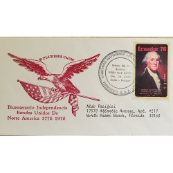L) 1976 ECUADOR, GEORGE WASHINGTON, BICENTENNIAL INDENPENDENCE UNITED STATES OF AMERICA, CIRCULATED COVER FROM ECUADOR TO USA