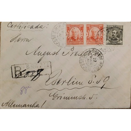 A) 1908, BRAZIL, SENT TO GERMANY, WNADENKOLK AND FLORIAN STAMPS
