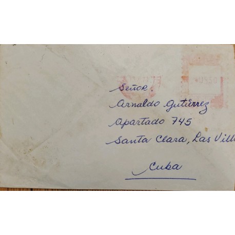 A) 1971, BRAZIL, SENT TO SANTA CLARA – CUBA, SEAL AND STAMP IN RED TONE, METER STAMP