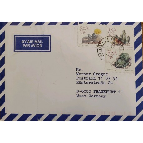 J) 1988 UNITED STATES, PLANTS, CACTUS, MULTIPLE STAMPS, AIRMAIL, CIRCULATED COVER, FROM USA TO FRANKFURT