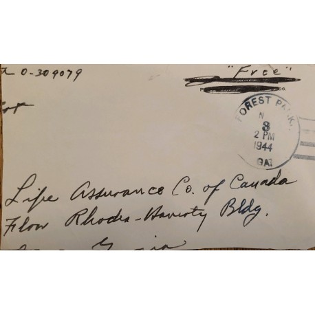 J) 1944 GEORGIA, USA MILITARY MAIL, FOREST PARK, FREE, CIRCULATED COVER, FROM FOREST PARK