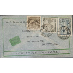 J) 1932 PERU, MAP, LANDSCAPE, MULTIPLE STAMPS, AIRMAIL, CIRCULATED COVER, FROM CALLAO TO PARAMARIMBO