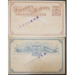 J) 1890 NICARAGUA, POSTAL STATIONARY SPECIMEN, SET OF 2, BOAT, TRAIN, XF