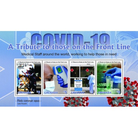 A) 2020, GRENADA, CORONA COMBAT CAMPAIGN 2020, PANDEMIC, TRIBUTE TO THOSE ON THE FRONT LINE, MINISHEET