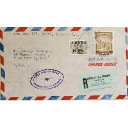 L) 1948 ECUADOR, REGADIO DE RIOBAMBA, COAT OF ARMS, OVERPRINT 60 CTS, AIRMAIL, CIRCULATED COVER FROM ECUADOR TO USA