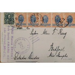 A) 1907, BRAZIL, POSTAL STATIONARY, FROM SAO PAULO TO UNITED STATES, BEDFORD RURAL STA, MANCHESTER