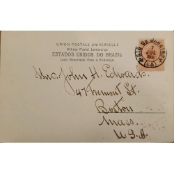 A) 1906, BRAZIL, PORTAL STATIONARY, FROM RIO DE JANEIRO TO BOSTON UNITED STATES, BREAD OF SUGAR STAMP