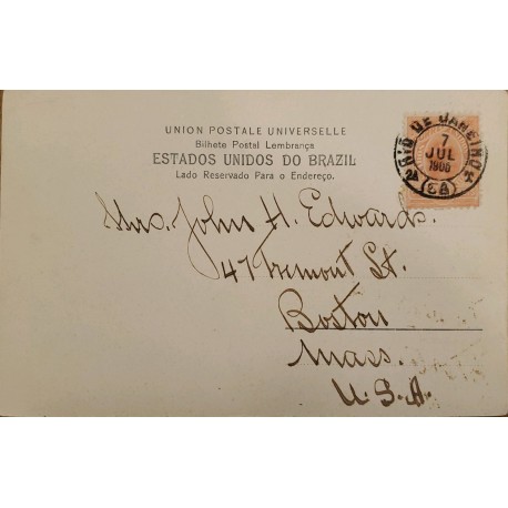 A) 1906, BRAZIL, PORTAL STATIONARY, FROM RIO DE JANEIRO TO BOSTON UNITED STATES, BREAD OF SUGAR STAMP