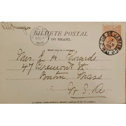 A) 1906, BRAZIL, POSTAL STATIONARY, FROM RIO DE JANEIRO TO BOSTON-UNITED STATES
