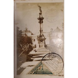 L) 1936 ECUADOR, MONUMENT, STATUE, STAMPS TRIANGLE, FIRST NATIONAL PHILATELIC EXHIBITION QUITO - AUGUST- 1936, MAXIMUND CARD