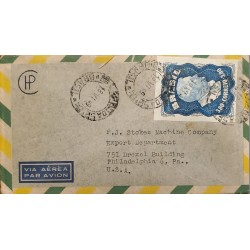 A) 1949, BRAZIL, FROM SAO PAULO TO PHILADELPHIA – UNITED STATES, AERIAL, CONGRESS OF THE POSTAL UNION OF THE AMERICAS AND SPAIN