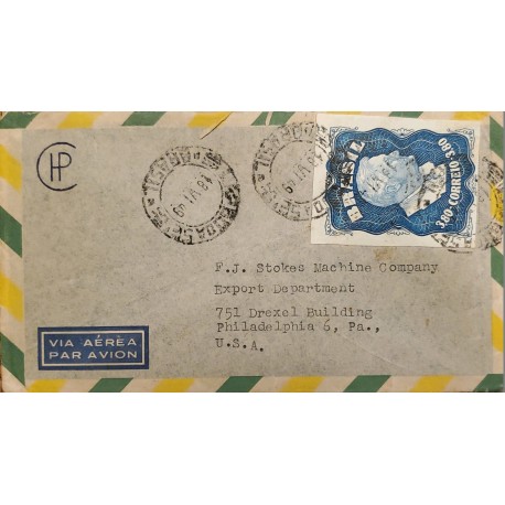 A) 1949, BRAZIL, FROM SAO PAULO TO PHILADELPHIA – UNITED STATES, AERIAL, CONGRESS OF THE POSTAL UNION OF THE AMERICAS AND SPAIN