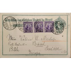 A) 1913, BRAZIL, POSTAL STATIONARY, FROM PARANA TO BASEL SWITZERLAND, BENJAMIN CONSTANT STAMP, AMERICAN BANK NOTE