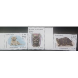 A) 2018, HONDURAS, ISSUE AMERICA UPAEP, PETS, CAT, TURTLE AND DOG, AERIAL