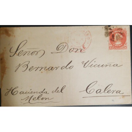 A) 1874, CHILE, FROM VALPARAISO TO CALERA, COLON ORANGE STAMP