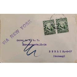 L) 1911 ECUADOR, GARCIA MORENO, PRESIDENT, GREEN, 10C, VIA NEW YORK, CIRCULATED COVER FROM ECUADOR TO GERMANY