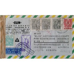 A) 1951, BRAZIL, FROM SAO PAULO TO OESTERREICH – AUSTRIA, REGISTERED, AERIAL, IRON AND STEEL INDUSTRY STAMP