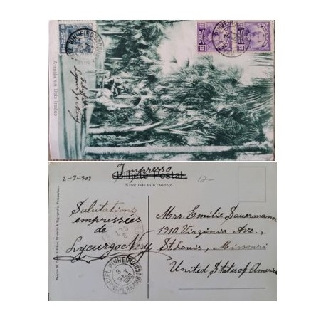 A) 1909, BRAZIL, POSTAL STATIONARY, FROM PINHEIRO – PERNAMBUCO TO MISSOURI – UNITED STATES, BENJAMIN CONSTANT STAMP