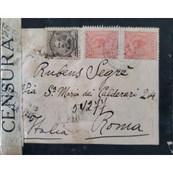 A) 1919, BRAZIL, FROM TO RIO DE JANEIRO TO ITALY – ROMA, CENSORSHIP, LIBERTY STAMP