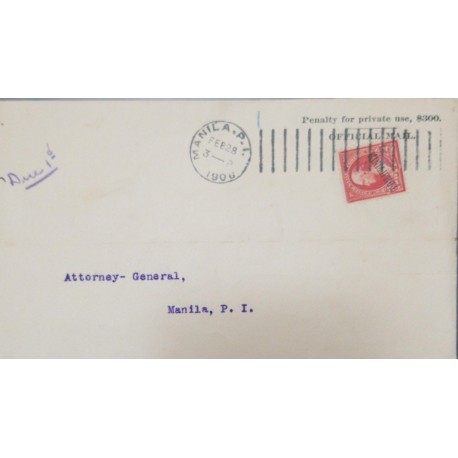 J) 1906 PHILIPPINES, PENALTY MAIL US OCCUPATION IN PHILIPPINES VERY LATE USAGE