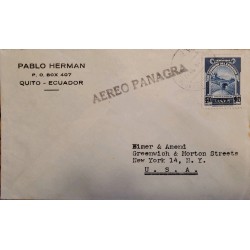 L) 1939 ECUADOR, REGADIO DE RIOBAMBA, BLUE, OVERTPRINT 10C, PANAGRA, AIRMAIL CIRCULATED COVER FROM ECUADOR TO USA