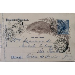 A) 1908, BRAZIL, POSTAL STATIONARY, FROM RIO DE JANEIRO TO SAO PAULO, BREAD OF SUGAR STAMP
