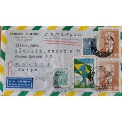A) 1950, BRAZIL, WORLD CUP, FROM RIO DE JANEIRO TO ST. GALL-SWITZERLAND, AERIAL, EXPRESS, IRON AND STEEL INDUSTRY STAMP