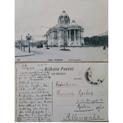 A) 1912, BRAZIL, POSTAL STATIONARY, FROM RIO DE JANEIRO TO GERMANY, MONROY PALACE PHOTOGRAPH
