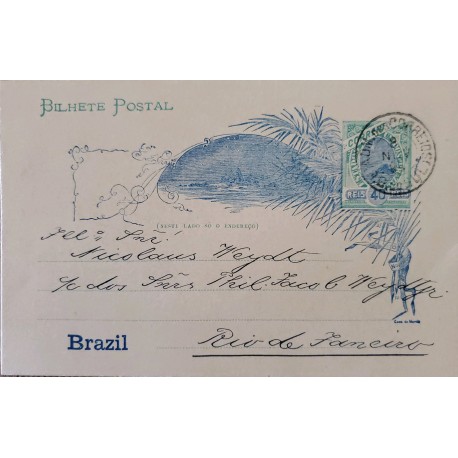 A) 1903, BRAZIL, POSTAL STATIONARY, FROM RIO GRANDE DEL SUR TO RIO DE JANEIRO, BREAD OF SUGAR STAMP