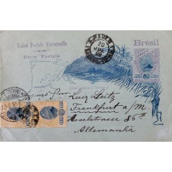 A) 1898, BRAZIL, POSTAL STATIONARY, FROM SAO PAULO TO GERMANY, BREAD OF SUGAR STAMP