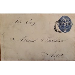 L) 1898 ECUADOR, BLUE, 5C, COAT OF ARMS, EAGLE, POSTAL STATIONARY
