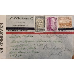 L) 1942 ECUADOR, MAP, OCEAN, AIRPLANE, ANDES, MOUNTAIN, NATURE, AIRMAIL,CIRCULATED COVER FROM ECUADOR TO USA