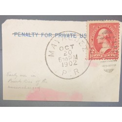 A) 1902, PORTO RICO, PENALTY COVER, FRAGMENT, US OCCUPATION, MAYAGUEZ