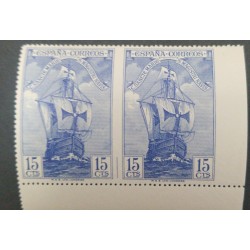 A) 1930, SPAIN, BOAT, EDI:537, 15CTS, IMPERFORATE PAIR CORNER, NOT RECORDED, NAVY BLUE
