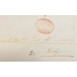 A) 1854, BOLIVIA, PRESTAMP, ENTIRE LETTER TO COBIJA, WITH FANCY RED COCHABAMBA FRANCA
