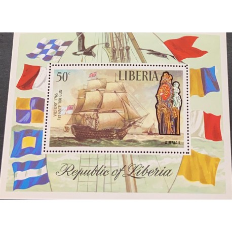 A) 1972, LIBERIA, OLD BOATS, AERIAL, VICTORY 1765, MNH