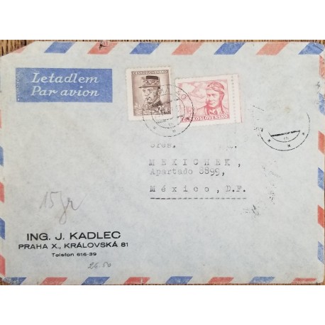 J) 1936 CZECHOSLOVAKIA, GENERAL MILAN STEFANIK, MULTIPLE STAMPS, AIRMAIL, CIRCULATED COVER, FROM CZECHOSLOVAKIA TO MEXICO