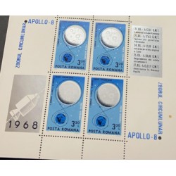 A) 1969, RUMANIA, US SPACE APOLLO 8 MOON EXPLORATION PROGRAM STAMP, AIRMAIL, SHEETLET, MNH