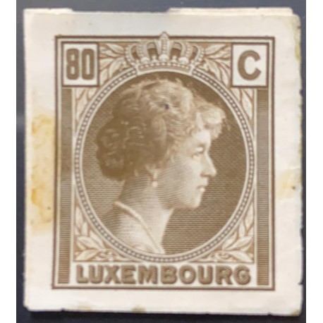 J) 1935 LUXEMBOURG, GRAND DUCHESS CHARLOTTE, 80 CENTS BROWN, MN