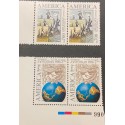 A) 1992, URUGUAY, DISCOVERY OF AMERICA BY COLUMBUS, UPAEP, BLOCK OF 2, MNH