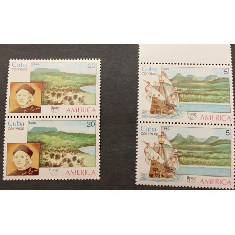 A) 1990, SPANISH ANTILLES, UPAEP, BOAT AND COLON, MNH, THE NATURAL WORLD, AMERICA, MULTICOLORED